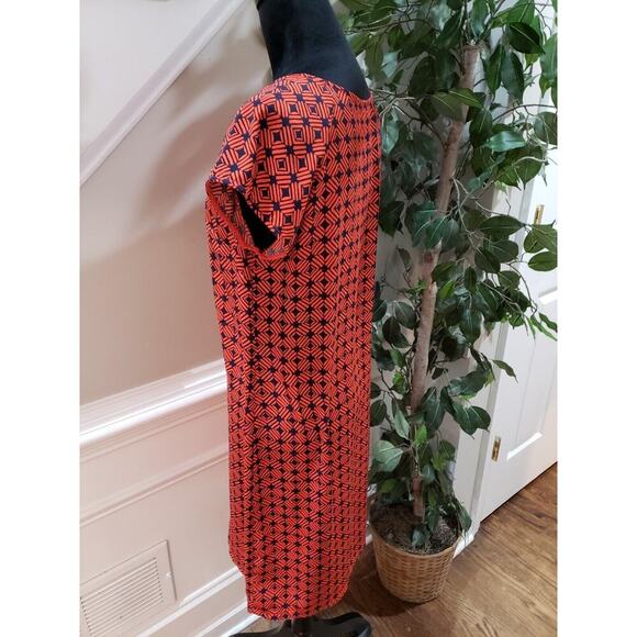 Merona Women Orange & Blue Polyester Round Neck Short Sleeve Knee Length Dress M - Picture 6 of 11
